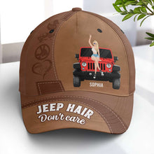 Load image into Gallery viewer, Personalized Jeep Hair Don't Care Cap - Customizable Name and Jeep Design Caps PopCulturePrints