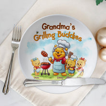 Load image into Gallery viewer, Grandma’s Grilling Buddies - Personalized Round Plate - Perfect Gift for Grandma, Mom, and Family Ceramic Round Plate PopCulturePrints