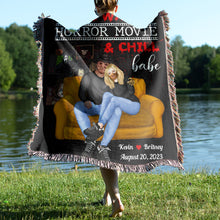 Load image into Gallery viewer, Horror Movie & Chill Personalized Woven Blanket - Gift for Couples Blanket PopCulturePrints