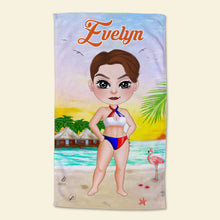 Load image into Gallery viewer, Personalized Summer Beach Girl Towel - Custom Cartoon Illustration Beach Towel PopCulturePrints
