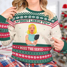 Load image into Gallery viewer, Personalized Pickleball Lover Christmas Sweater - Most Likely To Design AOP Products PopCulturePrints