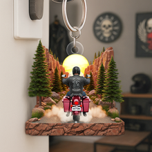 Load image into Gallery viewer, Ride Into Adventure: Biker Keychain - Personalized Gifts for Bikers Keychains PopCulturePrints
