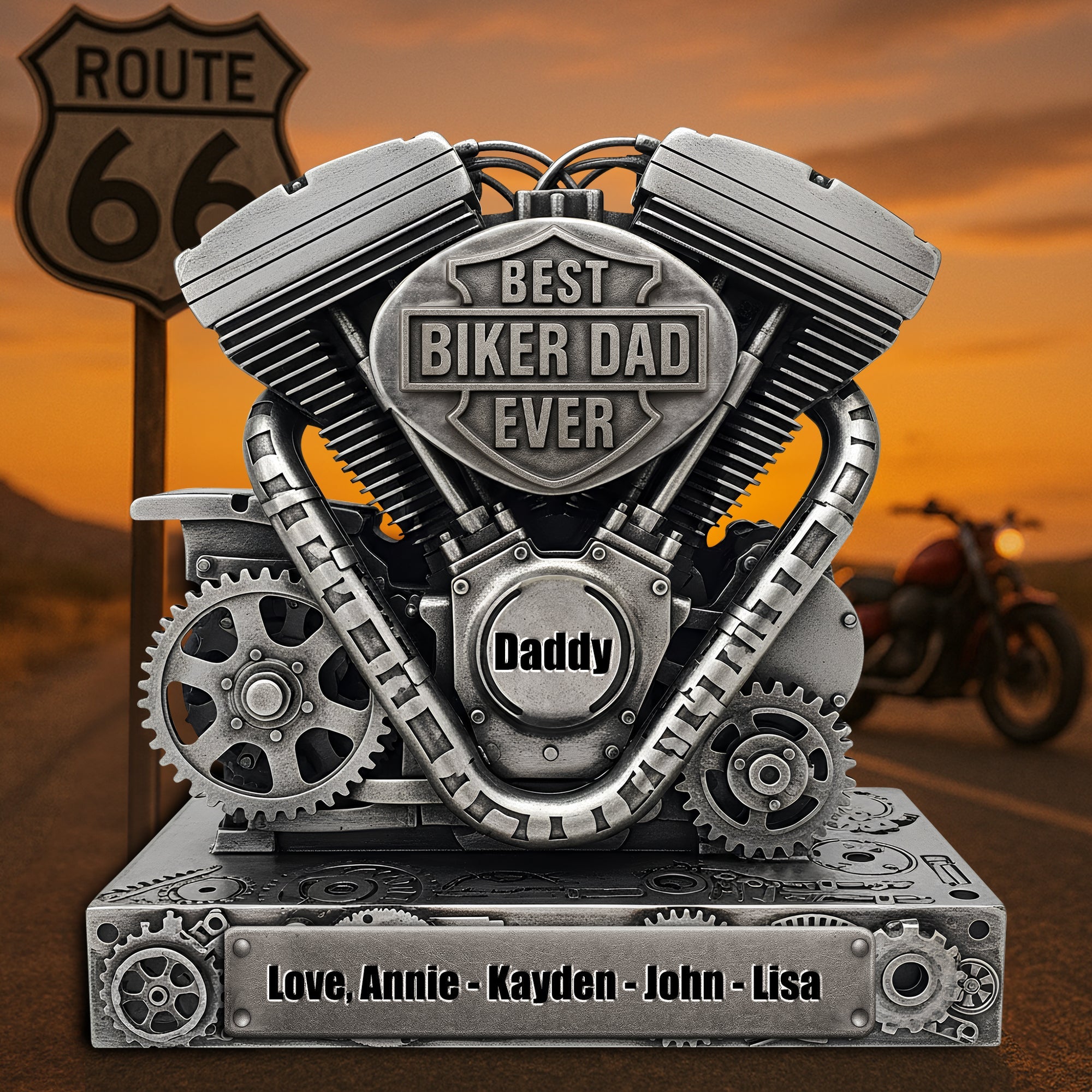 "Best Biker Dad Ever" - Personalized Motorcycle Engine Acrylic Plaque - Gift for Dad, Grandpa, and Bikers Shaped Plaques PopCulturePrints