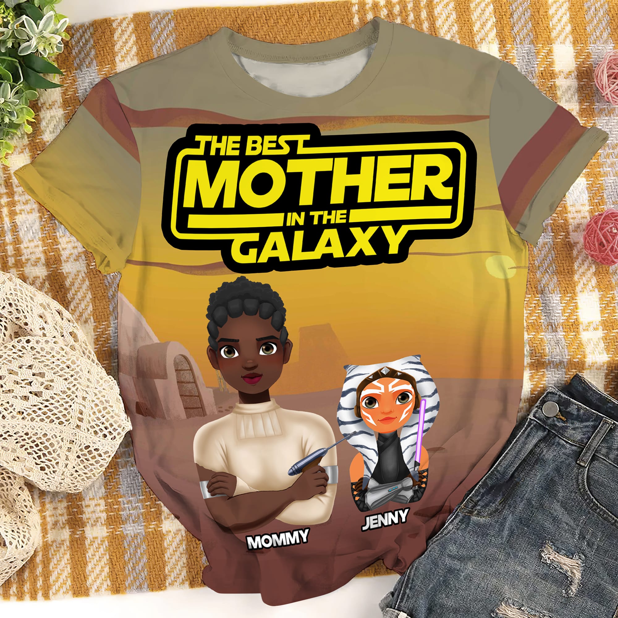 "The Best Mother in the Galaxy" - Personalized Mom Shirt - Perfect Gift for Moms, Grandmas, and More! AOP Products PopCulturePrints