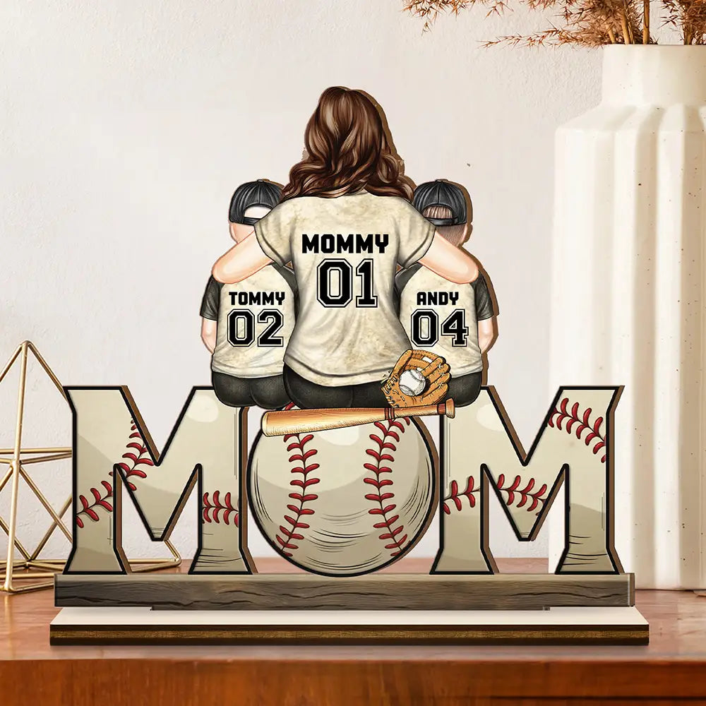 Baseball Mom And Kids - Personalized Custom Shaped 2-Layered Wooden Plaque Wooden Plaque PopCulturePrints