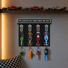 Load image into Gallery viewer, "It's Lights Out and Away We Go!" - Personalized Pit Stop Racing Car Key Hanger - Perfect Gift for Car Lovers Wood Sign PopCulturePrints