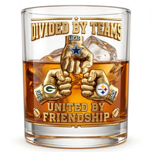 Load image into Gallery viewer, "Divided By Teams, United By Friendship" - Sport Lover Friendship Round Glass - Personalized Gift for Sports Fans Glass PopCulturePrints