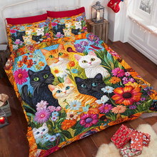 Load image into Gallery viewer, Floral Feline Christmas Quilt Bed Set - Perfect Gift for Cat Lovers Blanket PopCulturePrints