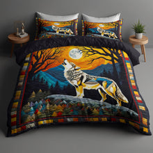 Load image into Gallery viewer, Howling Wolf Quilt Bed Set - Perfect Gifts for Wolf Lovers Blanket PopCulturePrints