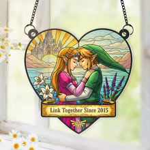 Load image into Gallery viewer, “Link Together Since 2015” - Couple Link Window Hanging Suncatcher Ornament - Personalized Gift for Couples Ornament PopCulturePrints