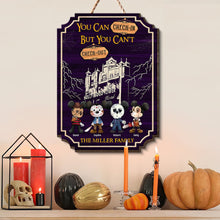 Load image into Gallery viewer, Custom Halloween Family Wooden Sign - Haunted Check-In Theme Wood Sign PopCulturePrints