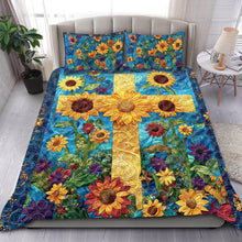 Load image into Gallery viewer, Sunflower Cross Quilt Bedding Set - Perfect Christmas Gift Blanket PopCulturePrints