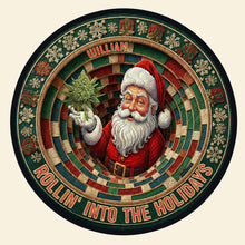 Load image into Gallery viewer, “Rollin’ Into The Holidays” – Personalized Chill Santa Round Rug – Perfect Gift for Family and Friends Doormat PopCulturePrints