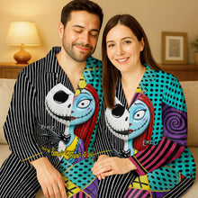 Load image into Gallery viewer, We're Simply Meant To Be - Spooky Couple Button Up Pajama Set - Personalized Gift for Couples Pajama Set PopCulturePrints