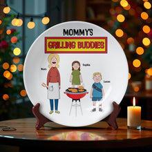 Load image into Gallery viewer, Mommy's Grilling Buddies - Personalized Ceramic Round Plate for Moms and Grandmothers - The Perfect Gift for Mother's Day Ceramic Round Plate PopCulturePrints