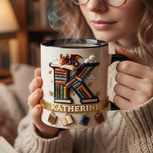Load image into Gallery viewer, Ignite Your Imagination with Our Vintage Book Dragon Initial Letter Mug - Personalized Gift for Book Lovers Coffee Mug PopCulturePrints