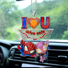 Load image into Gallery viewer, "Drive Safe, My Love!" - Personalized Wall-Crawler Couple Car Ornament for Couples Ornament PopCulturePrints
