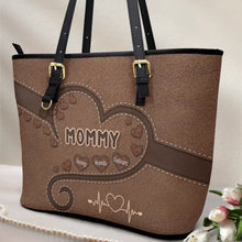 Load image into Gallery viewer, Grandma's Heart - Personalized Leather Tote Bag for Family Love Leather Tote Bag PopCulturePrints