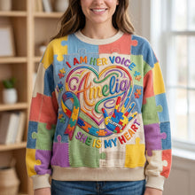 Load image into Gallery viewer, I Am Her Voice, She Is My Heart - Personalized Autism Parent Sweatshirt AOP Products PopCulturePrints