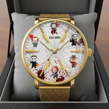 Load image into Gallery viewer, Embrace the Spook! Cute Horror Characters Mesh Straps Watch - Personalized Gift for Horror Movie Lovers Quartz Watch PopCulturePrints