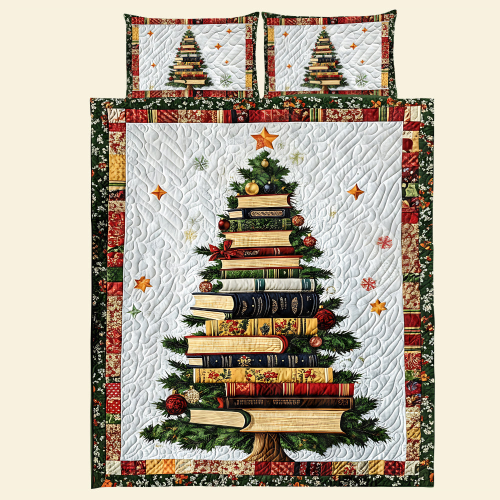 Christmas Tree Books Quilt Set: Cozy Gift for Book Lovers Blanket PopCulturePrints