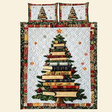 Load image into Gallery viewer, Christmas Tree Books Quilt Set: Cozy Gift for Book Lovers Blanket PopCulturePrints