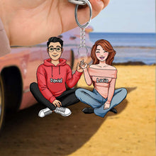 Load image into Gallery viewer, Personalized Sitting Couple Keychain - Stylish Gift for Couples Keychains PopCulturePrints