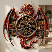 Load image into Gallery viewer, “Time is the essence of knowledge” - Vintage Dragon Bookstore Wall Hanging Clock, Personalized Gift for Book Lovers Hanging Wall Clock PopCulturePrints