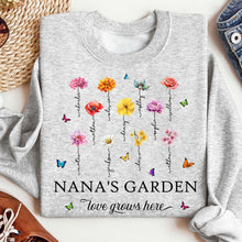 Load image into Gallery viewer, Nana's Garden Personalized Birth Month Flower Shirt Shirts PopCulturePrints