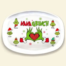 Load image into Gallery viewer, Personalized Christmas Family Plate - Green Grinch Design Resin Plate PopCulturePrints