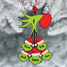 Load image into Gallery viewer, Personalized Christmas Ornament with Family Names - Grinch Hand Design Ornament PopCulturePrints