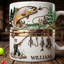 Load image into Gallery viewer, Hooked on Fishing - Personalized Coffee Mug for Fishing Lovers Coffee Mug PopCulturePrints
