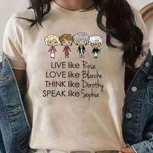 Load image into Gallery viewer, Live Love Think Speak: Iconic Golden Words Tee Shirts PopCulturePrints