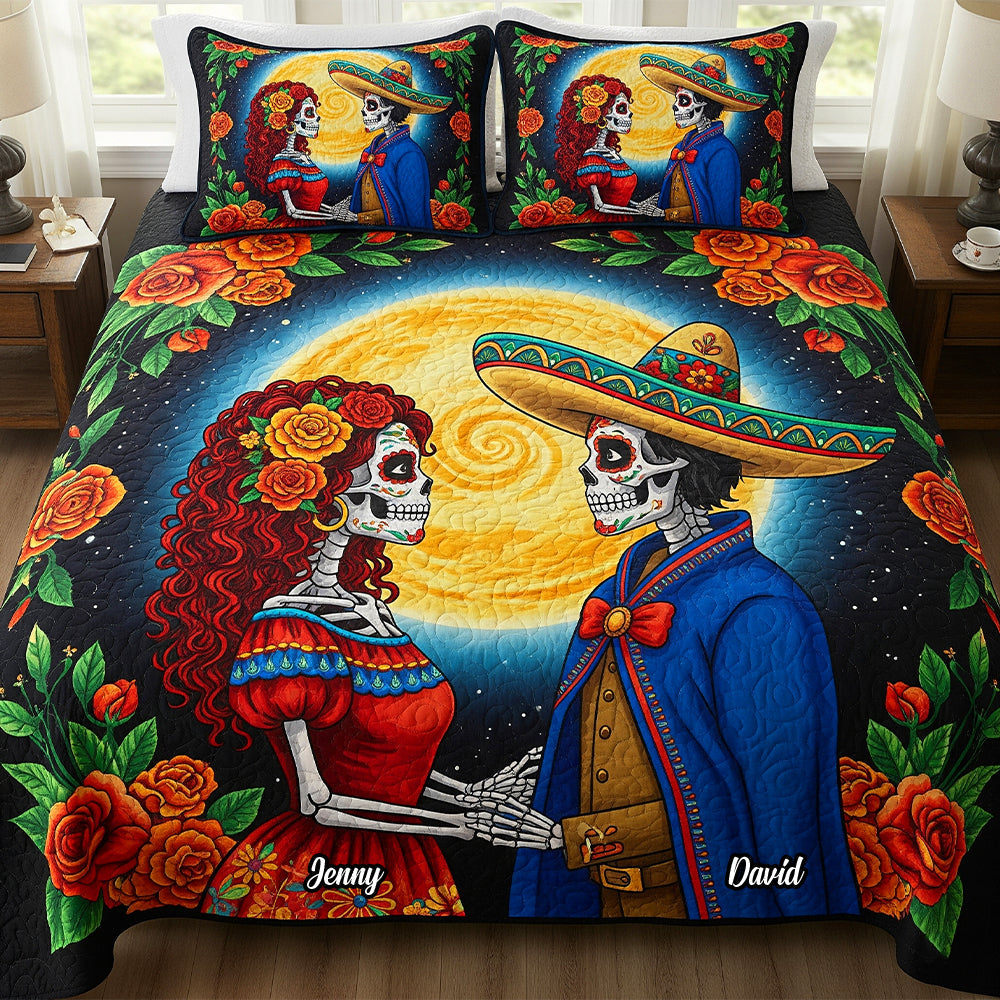 Embrace Love with Our Personalized Skeleton Quilt Bed Set – Meaningful Gift for Couples Blanket PopCulturePrints