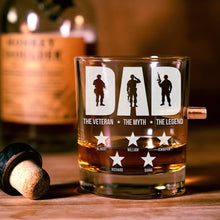 Load image into Gallery viewer, "Dad: The Veteran, The Myth, The Legend" - Personalized Bullet Glass for Dad, Perfect Gift for Veterans and Grandpas Bullet Glass PopCulturePrints