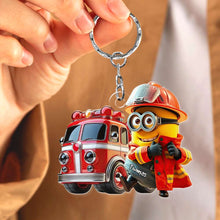 Load image into Gallery viewer, Personalized Firefighter Keychain - Custom Minion Design Keychains PopCulturePrints