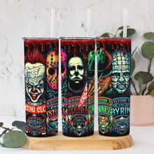 Load image into Gallery viewer, Halloween Horror Movie Characters Skinny Tumbler Tumbler Cup PopCulturePrints