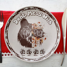 Load image into Gallery viewer, "Don't Mess With Mama Bear" - Personalized Ceramic Round Plate - Gift for Mom, Grandma, and More Ceramic Round Plate PopCulturePrints