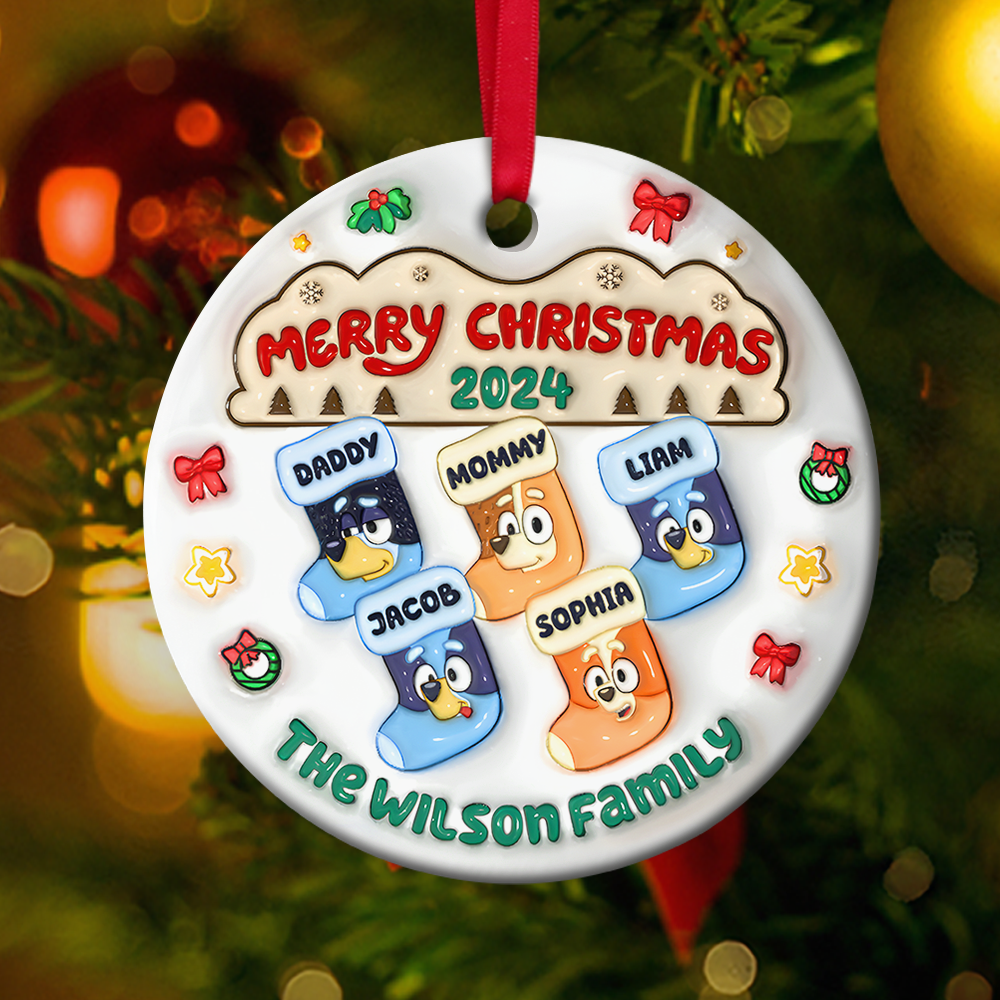 Personalized Family Christmas Ornament - Festive Stocking Design Ornament PopCulturePrints