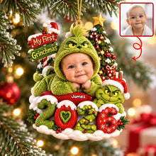 Load image into Gallery viewer, “Celebrate Your Baby's First Christmas!” - Custom Grinch-Inspired Ornament for Kids - Perfect Personalized Gift for Family and Friends