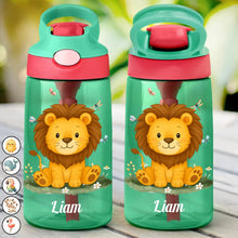 Load image into Gallery viewer, Cute Lion Design - Personalized Kids Water Bottle with Straw Kids Water Bottle With Straw PopCulturePrints