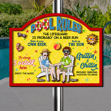 Load image into Gallery viewer, Relax and Enjoy: Personalized Pool Rules Wood Sign for Summer Lovers Wood Sign PopCulturePrints