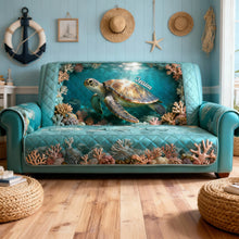 Load image into Gallery viewer, Dive into Serenity - Sea Turtle Quilted Sofa Cover - Personalized Gift for Ocean Lovers Sofa Cover PopCulturePrints