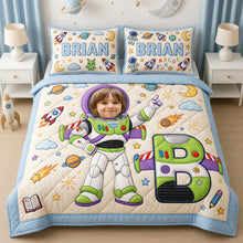 Load image into Gallery viewer, “Blast Off to Dreamland!” - Custom Photo Rocket Space Quilt Bed Set - Personalized Gift for Kids Bedding Set PopCulturePrints