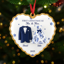 Load image into Gallery viewer, "First Christmas As Mr. & Mrs." - Personalized Christmas Ornament for Newlyweds Ornament PopCulturePrints