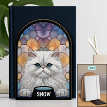 Load image into Gallery viewer, "Embrace the Pawsitive Vibes" - Personalized Stained Glass Cat & Dog Wood Book Ends - Unique Gifts for Pet Lovers Wood Book Ends PopCulturePrints