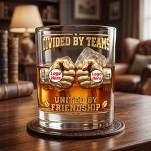Load image into Gallery viewer, "Divided By Teams, United By Friendship" - Sport Lover Friendship Round Glass - Personalized Gift for Sports Fans Glass PopCulturePrints
