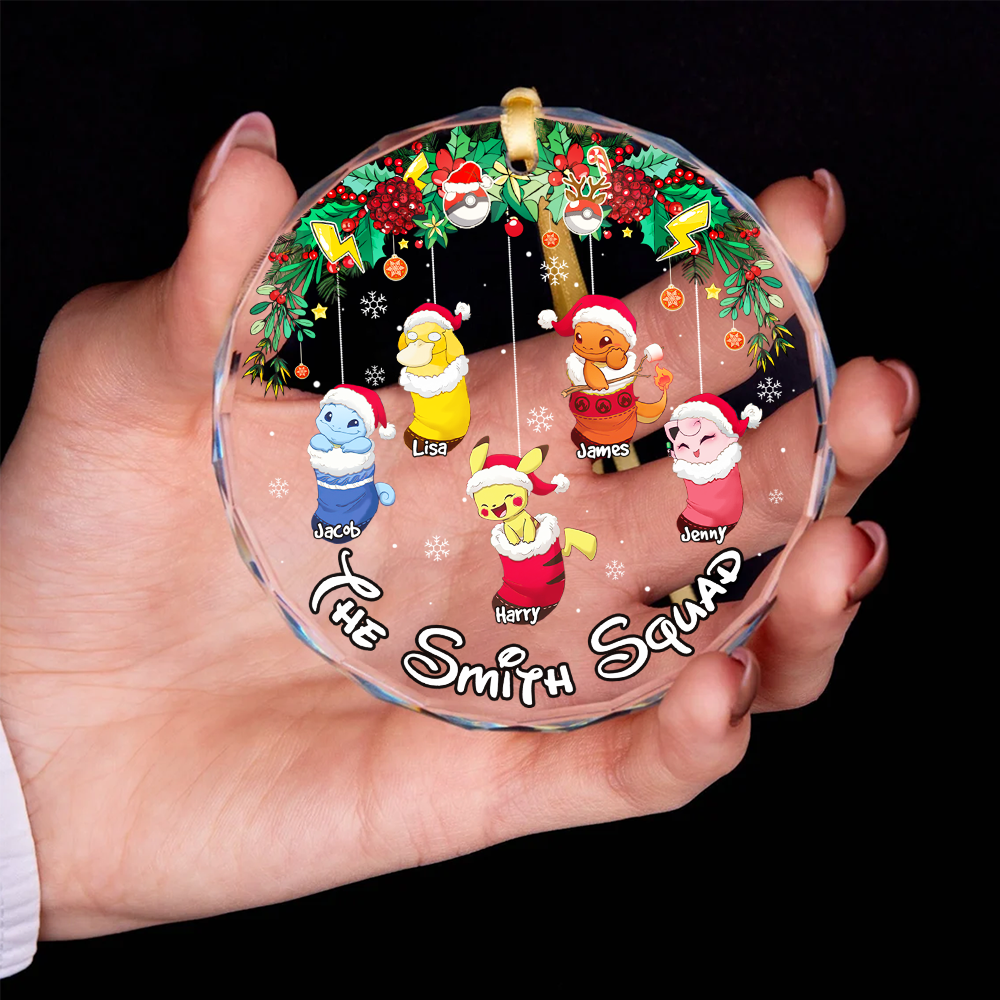 Personalized Family Christmas Ornament - Festive Pokémon Design Ornament PopCulturePrints