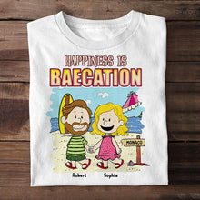 Load image into Gallery viewer, Happiness is Baecation Personalized Couples Shirt - Custom Travel T-Shirt for Valentine's Day Gifts Shirts PopCulturePrints