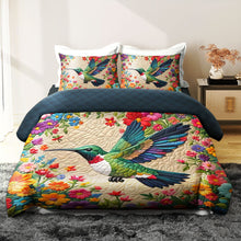 Load image into Gallery viewer, Hummingbird Lover Quilt Bed Set - Colorful Floral Design Blanket PopCulturePrints
